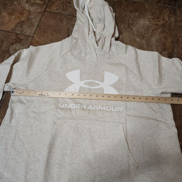 Under Armour Women’s 2X Fleece Hoodie – Oatmeal Beige, Pullover Style - Picture 7 of 9